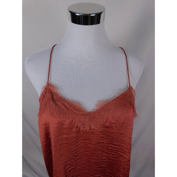 Nine West Camisole Top Womens Large Rust Satin Lace Trim Silky Adjustable Straps - Picture 2 of 12